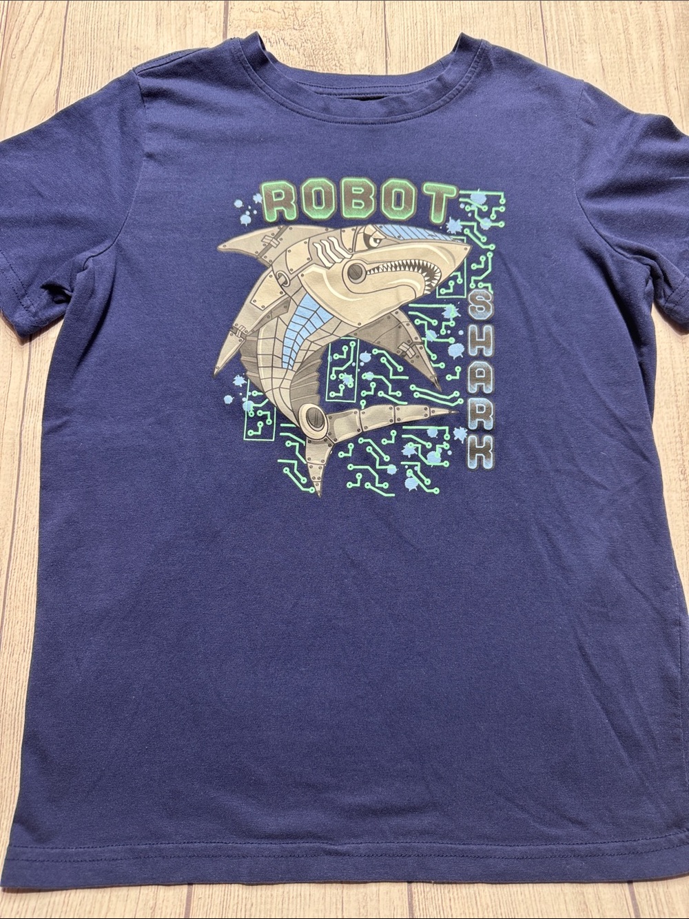 bcg Navy Blue Bots Robot Shark Graphic Tee